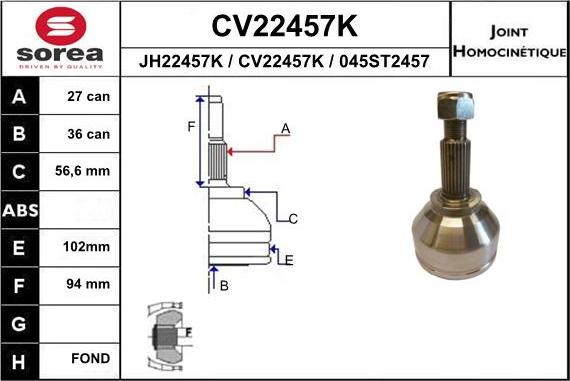 EAI CV22457K - Шарнирный комплект, ШРУС, приводной вал autospares.lv