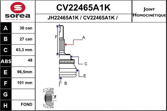 EAI CV22465A1K - Шарнирный комплект, ШРУС, приводной вал autospares.lv