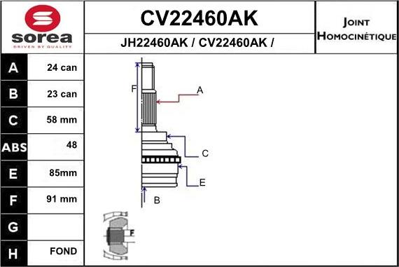 EAI CV22460AK - Шарнирный комплект, ШРУС, приводной вал autospares.lv