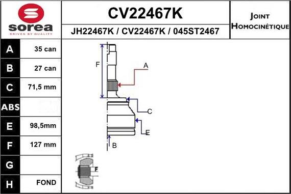 EAI CV22467K - Шарнирный комплект, ШРУС, приводной вал autospares.lv