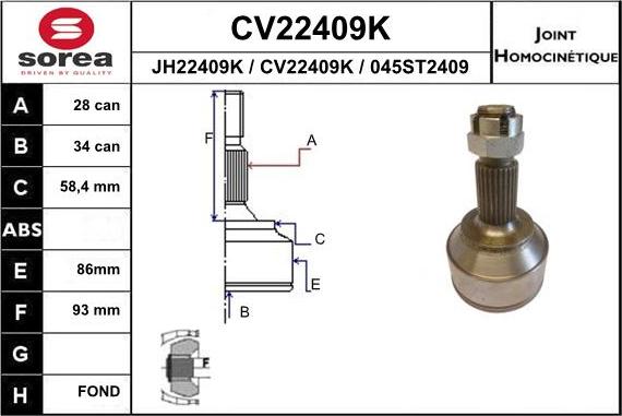 EAI CV22409K - Шарнирный комплект, ШРУС, приводной вал autospares.lv