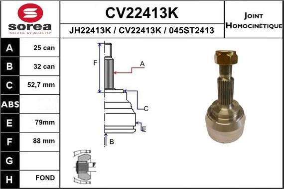 EAI CV22413K - Шарнирный комплект, ШРУС, приводной вал autospares.lv