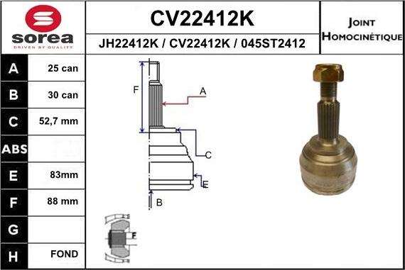 EAI CV22412K - Шарнирный комплект, ШРУС, приводной вал autospares.lv