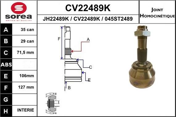 EAI CV22489K - Шарнирный комплект, ШРУС, приводной вал autospares.lv