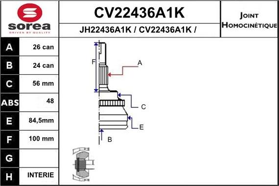 EAI CV22436A1K - Шарнирный комплект, ШРУС, приводной вал autospares.lv