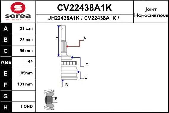 EAI CV22438A1K - Шарнирный комплект, ШРУС, приводной вал autospares.lv