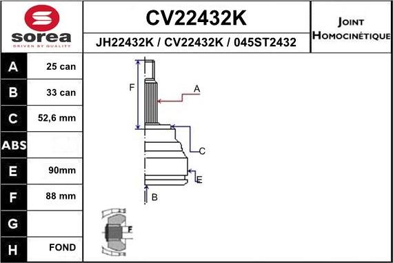 EAI CV22432K - Шарнирный комплект, ШРУС, приводной вал autospares.lv