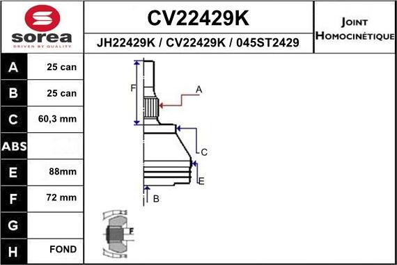 EAI CV22429K - Шарнирный комплект, ШРУС, приводной вал autospares.lv