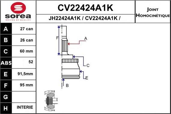 EAI CV22424A1K - Шарнирный комплект, ШРУС, приводной вал autospares.lv