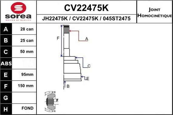 EAI CV22475K - Шарнирный комплект, ШРУС, приводной вал autospares.lv