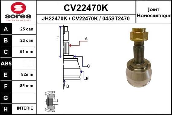 EAI CV22470K - Шарнирный комплект, ШРУС, приводной вал autospares.lv