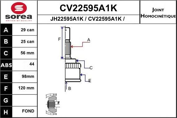 EAI CV22595A1K - Шарнирный комплект, ШРУС, приводной вал autospares.lv