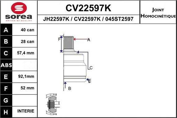 EAI CV22597K - Шарнирный комплект, ШРУС, приводной вал autospares.lv