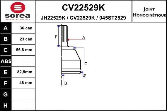 EAI CV22529K - Шарнирный комплект, ШРУС, приводной вал autospares.lv