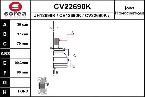 EAI CV22690K - Шарнирный комплект, ШРУС, приводной вал autospares.lv