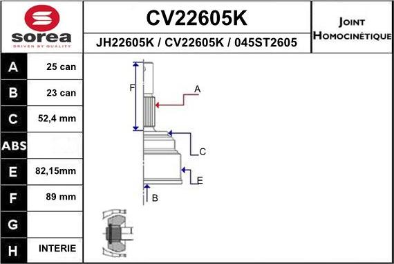 EAI CV22605K - Шарнирный комплект, ШРУС, приводной вал autospares.lv