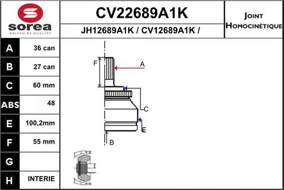 EAI CV22689A1K - Шарнирный комплект, ШРУС, приводной вал autospares.lv