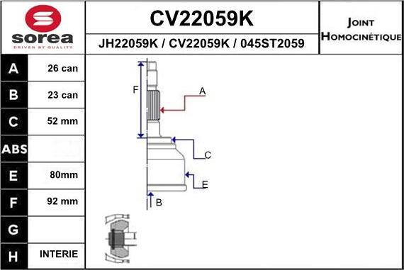 EAI CV22059K - Шарнирный комплект, ШРУС, приводной вал autospares.lv