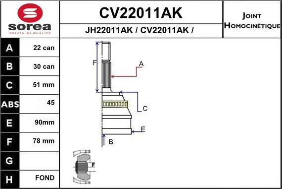 EAI CV22011AK - Шарнирный комплект, ШРУС, приводной вал autospares.lv