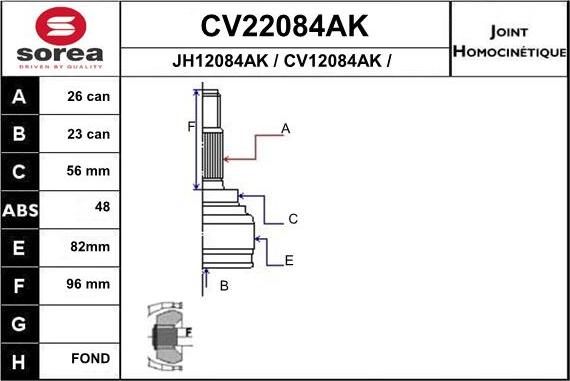 EAI CV22084AK - Шарнирный комплект, ШРУС, приводной вал autospares.lv