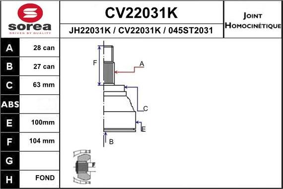 EAI CV22031K - Шарнирный комплект, ШРУС, приводной вал autospares.lv