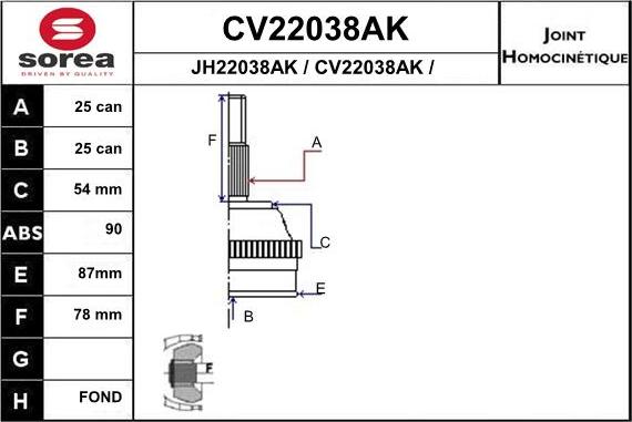 EAI CV22038AK - Шарнирный комплект, ШРУС, приводной вал autospares.lv