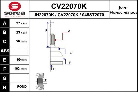 EAI CV22070K - Шарнирный комплект, ШРУС, приводной вал autospares.lv