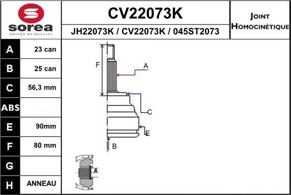 EAI CV22073K - Шарнирный комплект, ШРУС, приводной вал autospares.lv