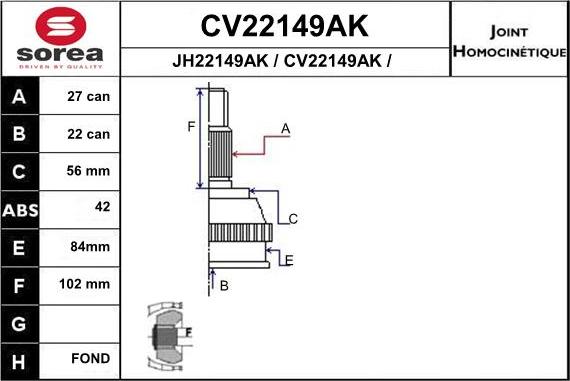 EAI CV22149AK - Шарнирный комплект, ШРУС, приводной вал autospares.lv