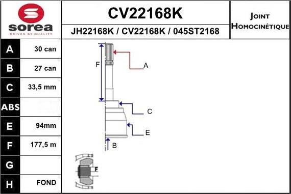 EAI CV22168K - Шарнирный комплект, ШРУС, приводной вал autospares.lv
