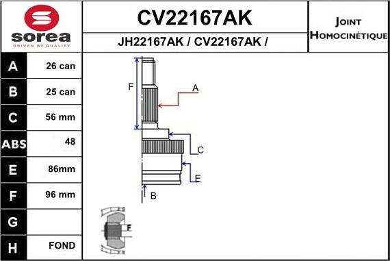 EAI CV22167AK - Шарнирный комплект, ШРУС, приводной вал autospares.lv