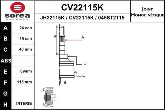 EAI CV22115K - Шарнирный комплект, ШРУС, приводной вал autospares.lv