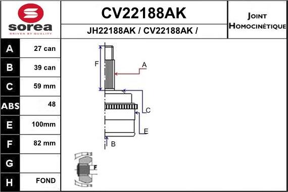 EAI CV22188AK - Шарнирный комплект, ШРУС, приводной вал autospares.lv