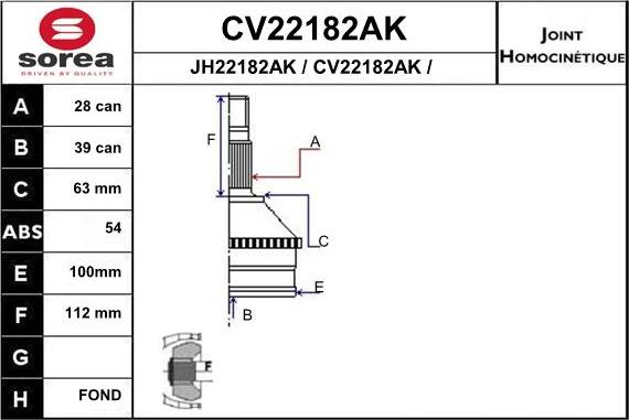 EAI CV22182AK - Шарнирный комплект, ШРУС, приводной вал autospares.lv