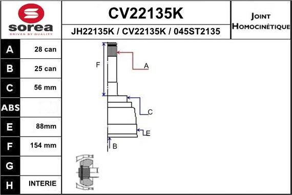 EAI CV22135K - Шарнирный комплект, ШРУС, приводной вал autospares.lv