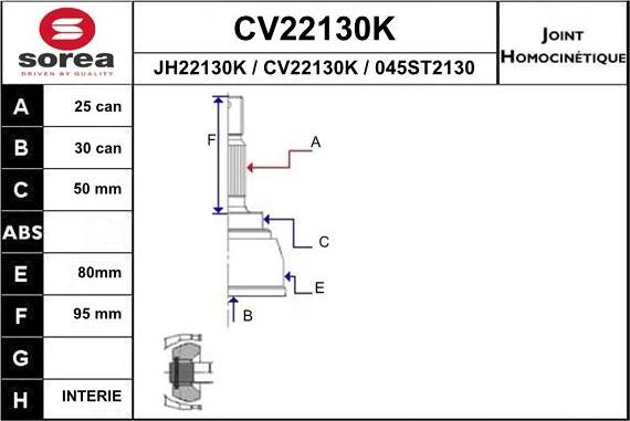 EAI CV22130K - Шарнирный комплект, ШРУС, приводной вал autospares.lv