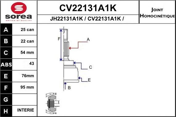 EAI CV22131A1K - Шарнирный комплект, ШРУС, приводной вал autospares.lv