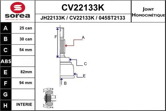 EAI CV22133K - Шарнирный комплект, ШРУС, приводной вал autospares.lv