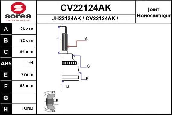 EAI CV22124AK - Шарнирный комплект, ШРУС, приводной вал autospares.lv