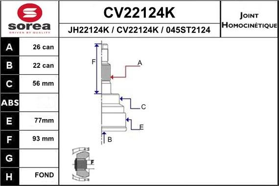 EAI CV22124K - Шарнирный комплект, ШРУС, приводной вал autospares.lv