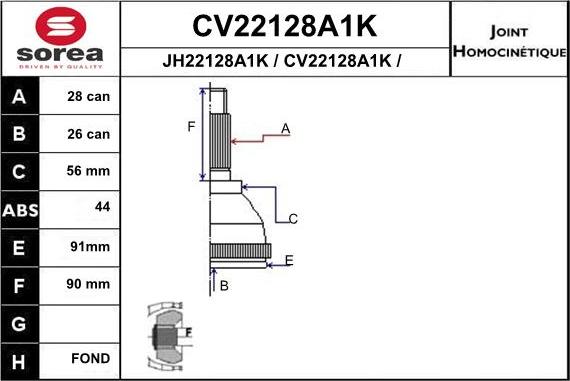 EAI CV22128A1K - Шарнирный комплект, ШРУС, приводной вал autospares.lv