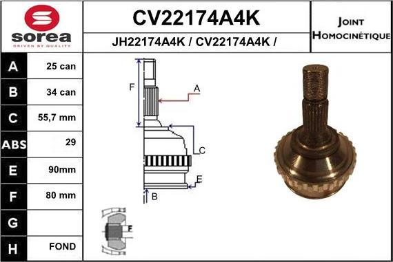 EAI CV22174A4K - Шарнирный комплект, ШРУС, приводной вал autospares.lv