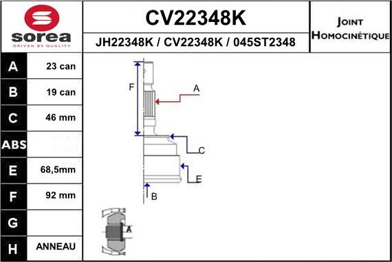 EAI CV22348K - Шарнирный комплект, ШРУС, приводной вал autospares.lv