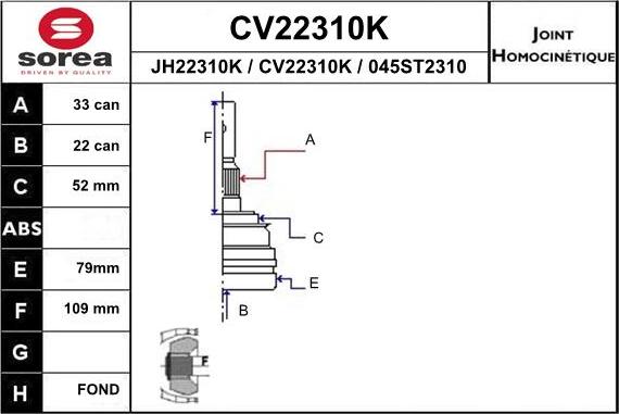 EAI CV22310K - Шарнирный комплект, ШРУС, приводной вал autospares.lv