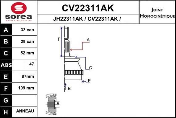 EAI CV22311AK - Шарнирный комплект, ШРУС, приводной вал autospares.lv