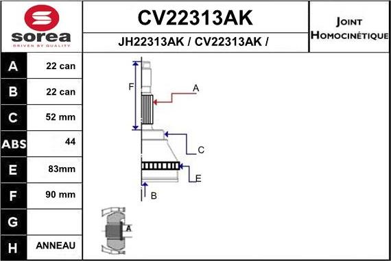 EAI CV22313AK - Шарнирный комплект, ШРУС, приводной вал autospares.lv