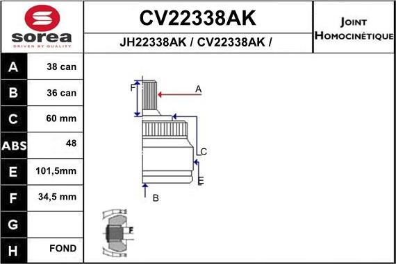 EAI CV22338AK - Шарнирный комплект, ШРУС, приводной вал autospares.lv