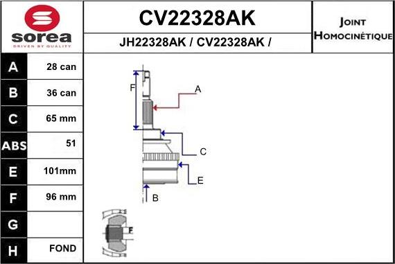 EAI CV22328AK - Шарнирный комплект, ШРУС, приводной вал autospares.lv