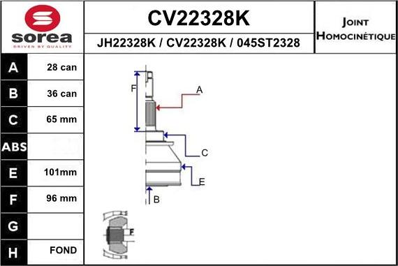 EAI CV22328K - Шарнирный комплект, ШРУС, приводной вал autospares.lv