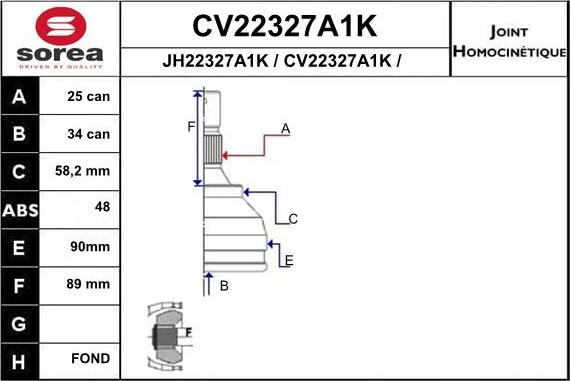 EAI CV22327A1K - Шарнирный комплект, ШРУС, приводной вал autospares.lv